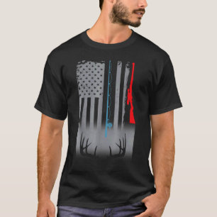 Camiseta Vara de Pesca Espingarda de Caça Bandeira American