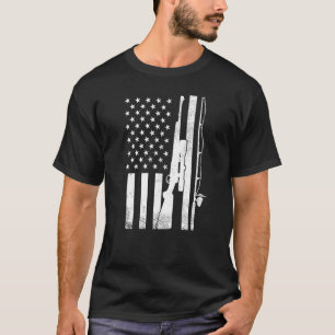Camiseta Vara de Pesca Rifle de Caça Bandeira dos EUA Patri