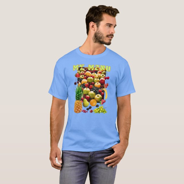 Camiseta Variedade de frutas novas com um slogan (Frente Completa)