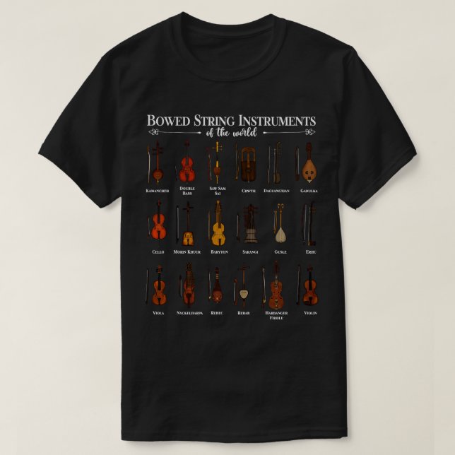 Camiseta Vários instrumentos de cordas com curvas (Frente do Design)
