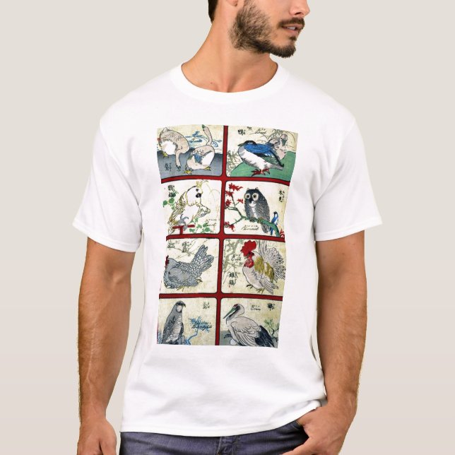 Camiseta Vários tipos de pássaros Ukiyoe (Frente)