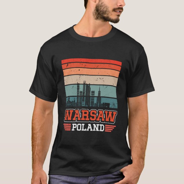 Camiseta Varsóvia Polônia Retro Vintage Sunset Skyline Vars (Frente)