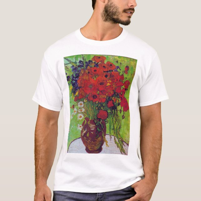 Camiseta Vase com Cornflower e Poppies, Van Gogh (Frente)