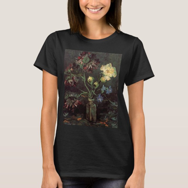 Camiseta Vase com Myosotis e Peonies por Vincent van Gogh (Frente)