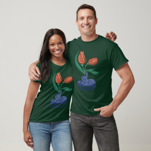 Camiseta Vase Moderno com Tulipas Arte Floral Estática