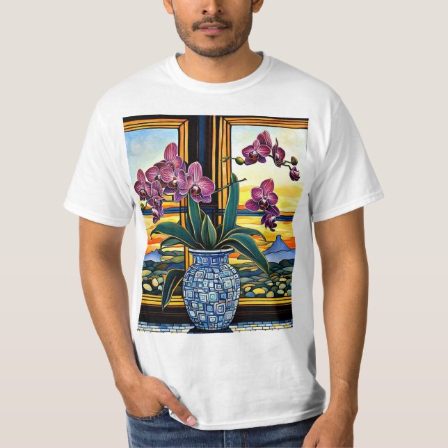 Camiseta Vaso azul com orquídeas 2 (Frente)