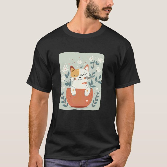 Camiseta Vaso com gato sorridente para jardineiro (Frente)