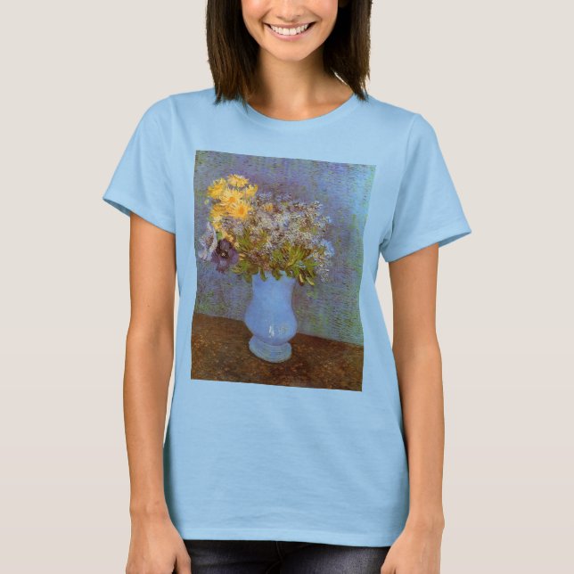 Camiseta Vaso com Lilases e Margaridas por Vincent van Gogh (Frente)