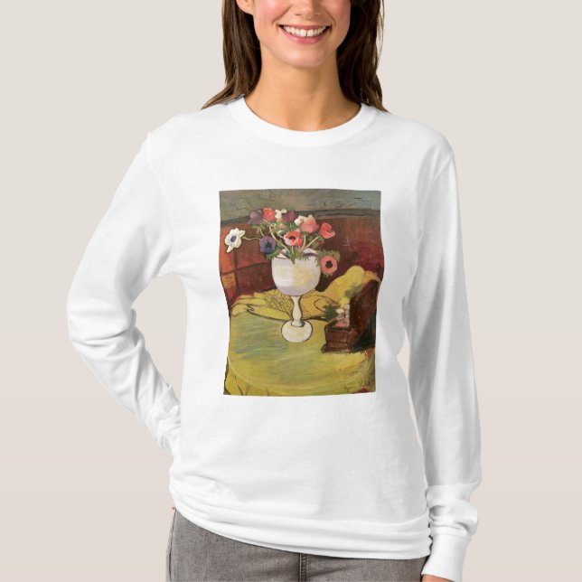 Camiseta Vaso das flores, anêmonas em um vidro branco (Frente)