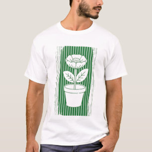 Camiseta Vaso de Flores Minimalista Linhas Verdes Arte Retr