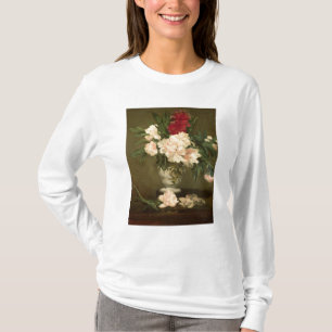 Camiseta Vaso de Manet das peônias em um suporte pequeno