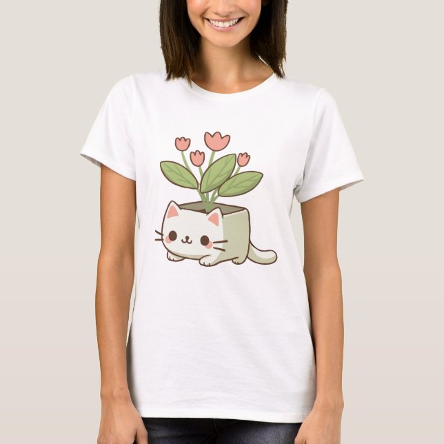 Camiseta Vaso de Planta de Gato (Frente)
