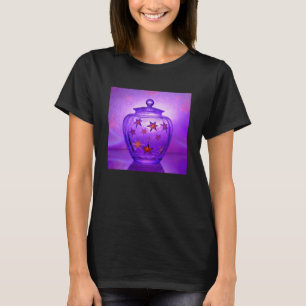 Camiseta Vaso de Vidro Transparente Roxo Com Estrelas Doura