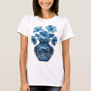Camiseta Vaso Floral Azul Prata Icônico com Citação