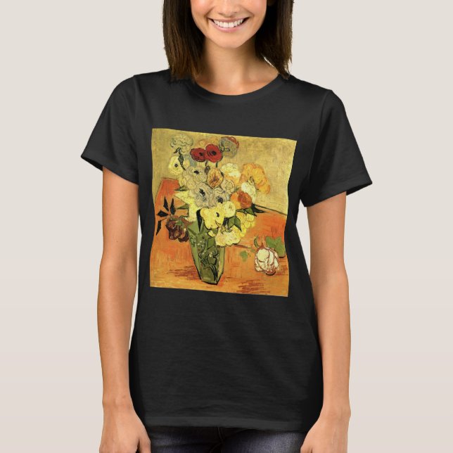 Camiseta Vaso Japonês, Rosas, Anêmonas por Vincent van Gogh (Frente)
