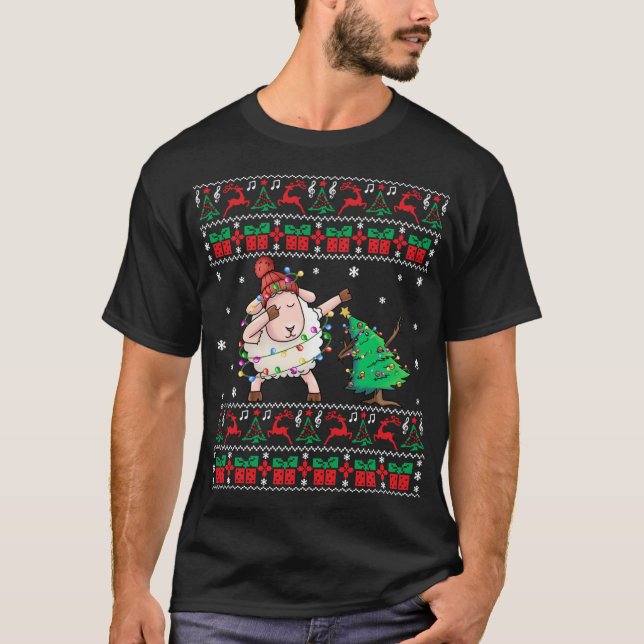 Camiseta Vassoura-de-Natal Feia Dabbing Sheep Xmas El (Frente)