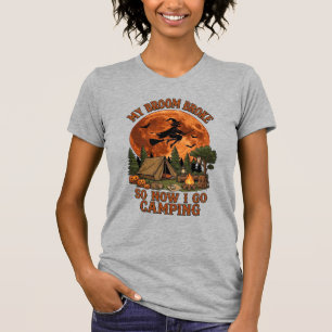 Camiseta Vassoura Quebrou Halloween Bruxa Camping Tenda Fog