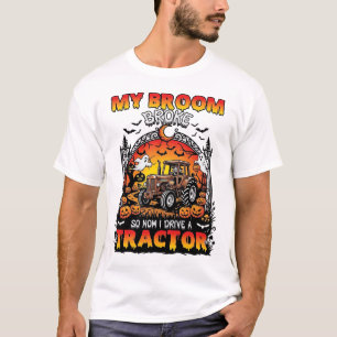 Camiseta Vassoura Quebrou Trator Dia das Bruxas Fantasmas_1