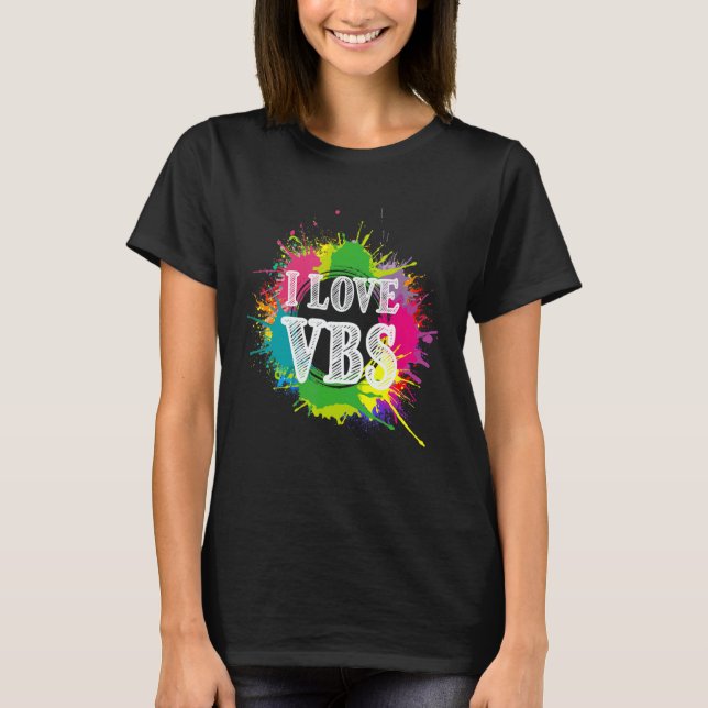 Camiseta Vbs Crew Vacation Bible School Paint Splatter (Frente)