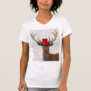 Camiseta Veado com chapéu vermelho e bigode