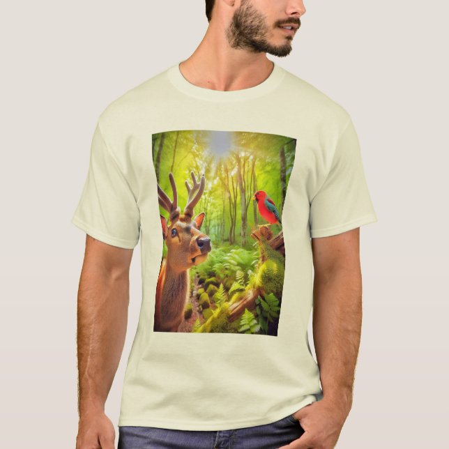 Camiseta Veado curioso na selva (Frente)