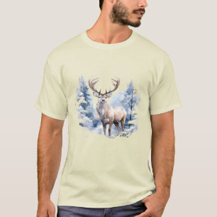 Camiseta Veado de Aquarela Veado de Inverno Floresta de Nev