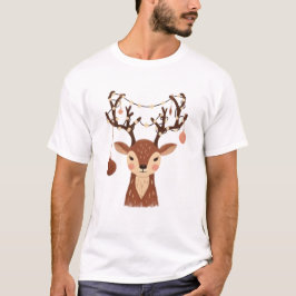 Camiseta Veado de Natal Aconchegante com Enfeites e Luzes