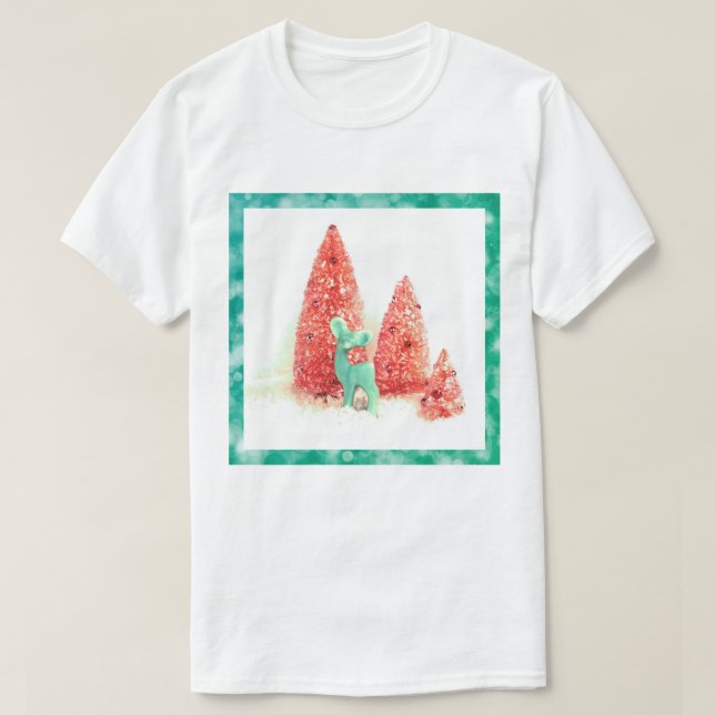 Camiseta Veado de Natal com Quadro Aqua (Frente do Design)