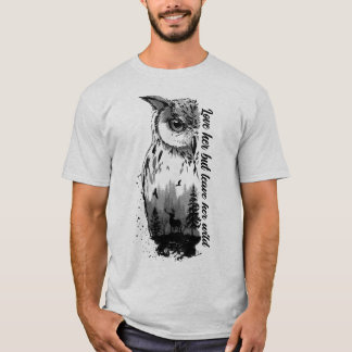 Camiseta Veado e natureza no fundo de uma coruja T-Shir