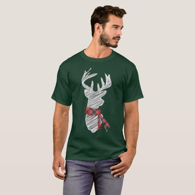 Camiseta Veado festivo de Natal com cachecol (Frente Completa)