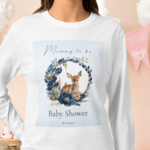 Camiseta Veado Floral Azul Boho Aquarela Florestal