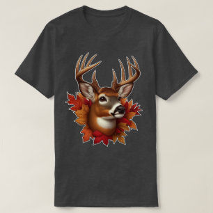 Camiseta Veado Macho com Folhas de Outono Vida Selvagem Rús