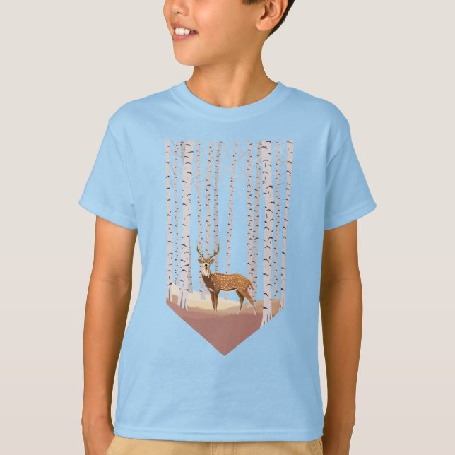 Camiseta Veado na floresta de Birch (Frente)