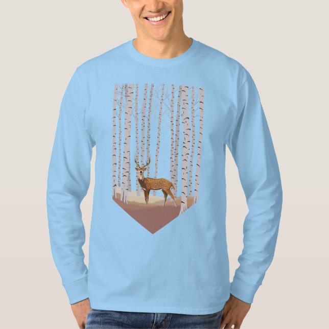 Camiseta Veado na floresta de Birch (Frente)