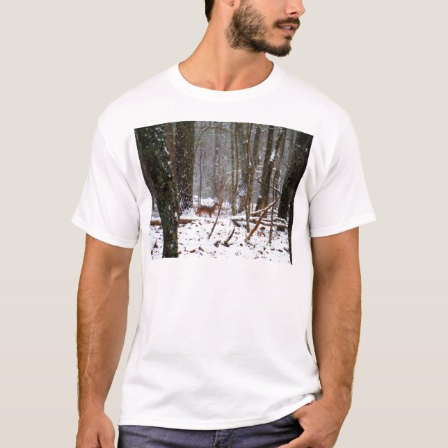 Camiseta Veado na neve cai (Frente)
