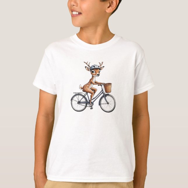 Camiseta Veado Whimsical Andando uma Bicicleta - Desenho à  (Frente)