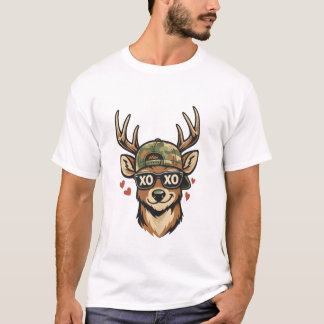 Camiseta Veado XO com Boné Camuflado – Design Divertido do