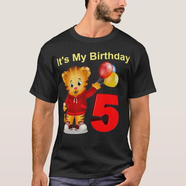 Camiseta Vebyhogh Daniel Tiger 5 Anos Criança Aniversário (Frente)