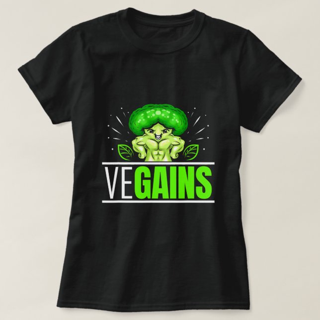 Camiseta VeGains Strong Broccoli Bodybuilding Vegetarian an (Frente do Design)