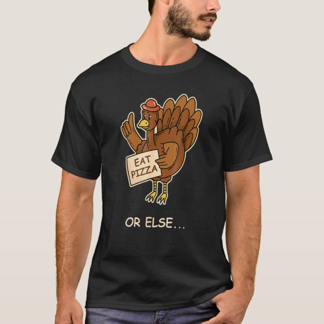 Camiseta Vegan Ação de Graças Turquia come pizza (Frente)