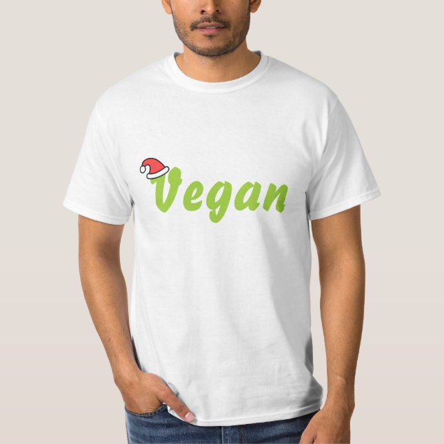 Camiseta Vegan com chapéu de Natal. (Frente)