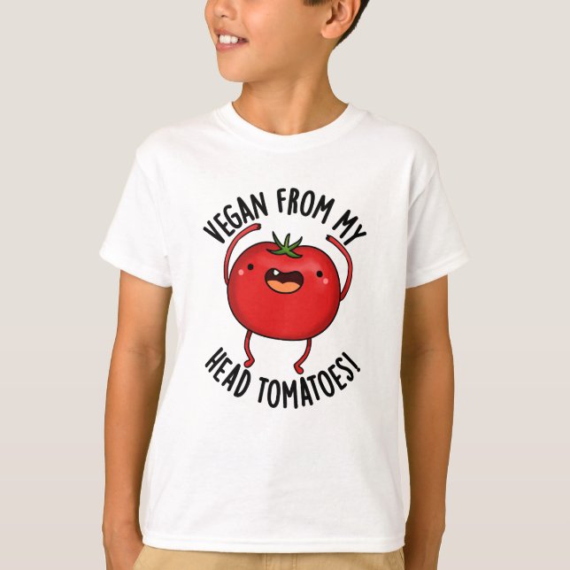 Camiseta Vegan Da Minha Cabeça Tomates Engraçado Veggie Pun (Frente)