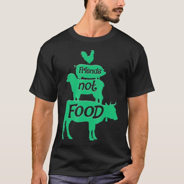 Camiseta Vegan Engraçado Amigos Não Comida (Frente)