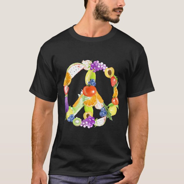 Camiseta Vegan Fruta E Sinal De Paz De Vegetais (Frente)
