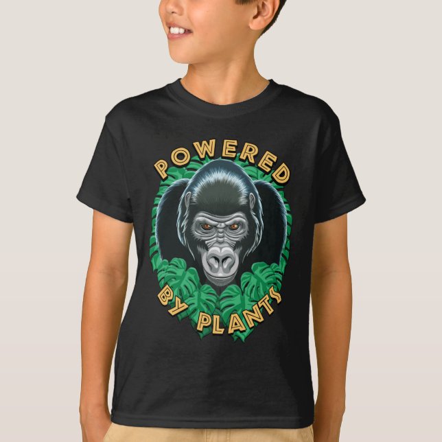 Camiseta Vegan Gorilla - Alimentado Por Plantas Citação (Frente)