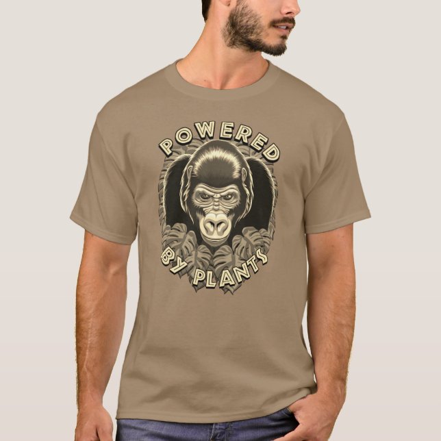 Camiseta Vegan Gorilla - Alimentado Por Plantas Citação (Frente)
