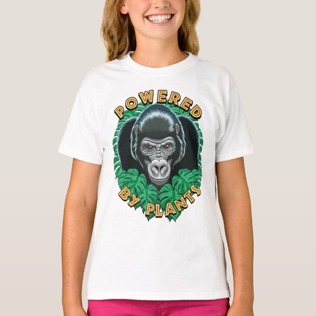 Camiseta Vegan Gorilla - Alimentado Por Plantas Citação (Frente)