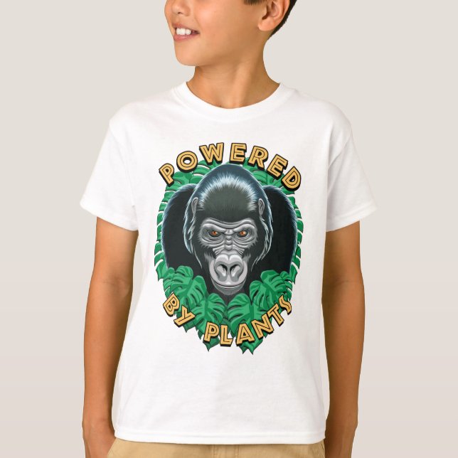 Camiseta Vegan Gorilla - Alimentado Por Plantas Citação (Frente)