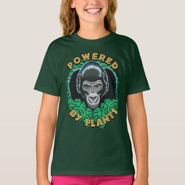 Camiseta Vegan Gorilla - Alimentado Por Plantas Citação (Frente)
