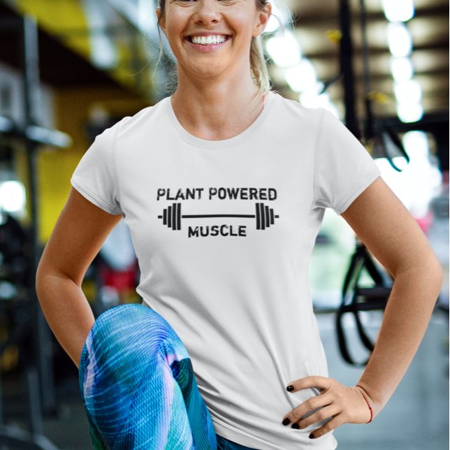 Camiseta Vegan Plant Powered Muscle Weights Vegetarian (Criador carregado)